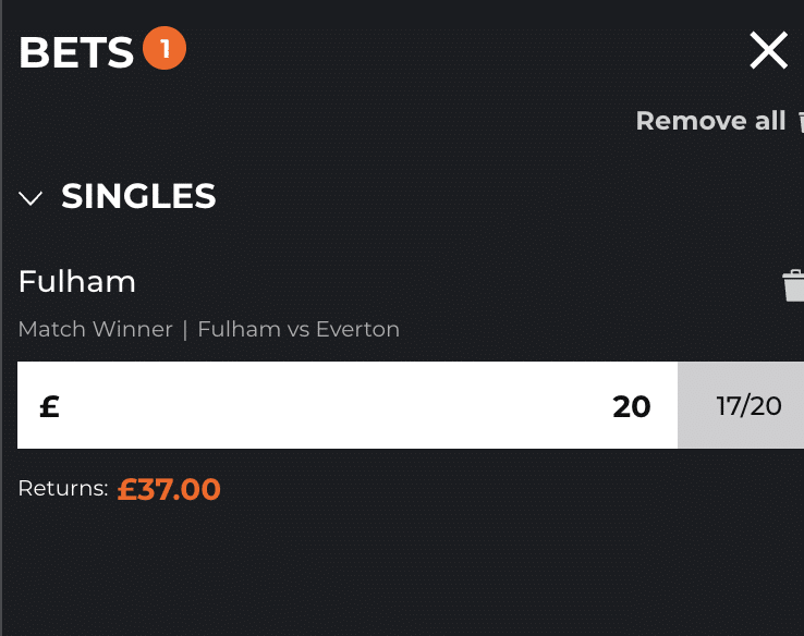 Football bet example at NRG Bet